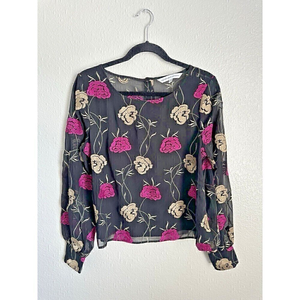 Cupcakes and Cashmere Blouse Womens Size Medium Sheer Floral Button Back Top